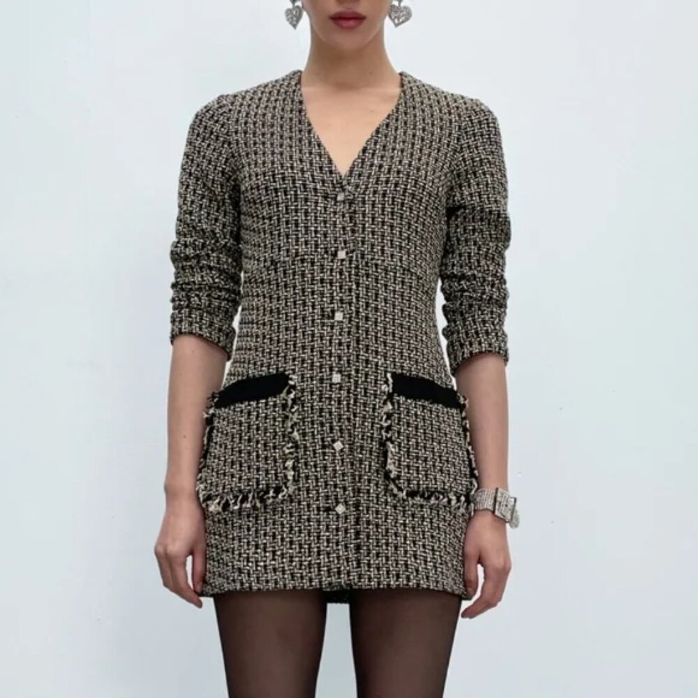 NWT ZARA SIZE MEDIUM TEXTURED BLAZER DRESS WITH JEWEL BUTTON